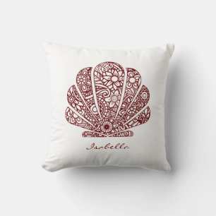 Custom Watercolor Seashell Mandala Red White Cushion