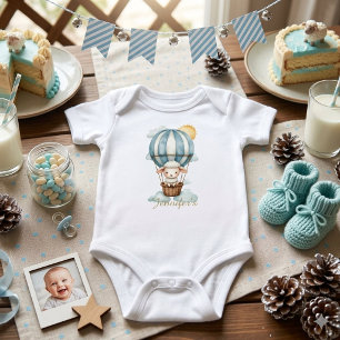 Custom Watercolor Sheep in Hot Air Balloon  Baby Bodysuit