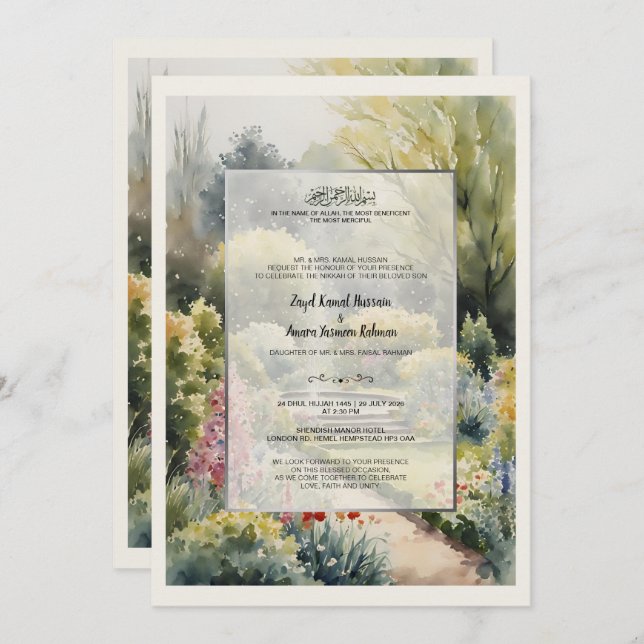 Custom Watercolor Shendish Manor Wedding Invitation (Front/Back)