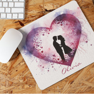 Custom Watercolor Valentine's Day Couple In Love Mouse Mat