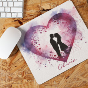 Custom Watercolor Valentine's Day Couple In Love  Mouse Mat