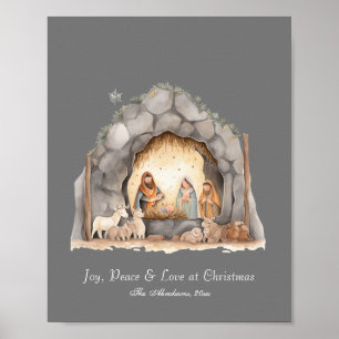 Custom Watercolor Vintage Christmas Nativity Scene Poster