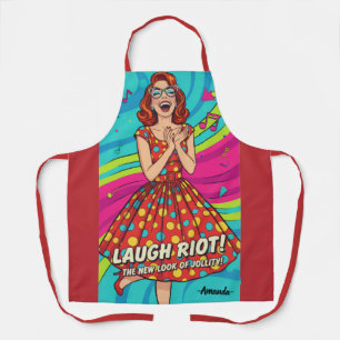 Custom watercolor vintage lady laughing red apron