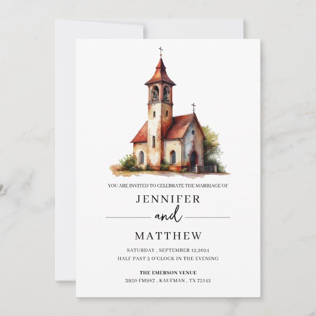 Custom Watercolor Wedding Venue Portrait, Wedding  Invitation (Front)