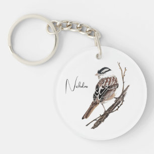 Custom Watercolor White Crowned Sparrow Bird Key Ring
