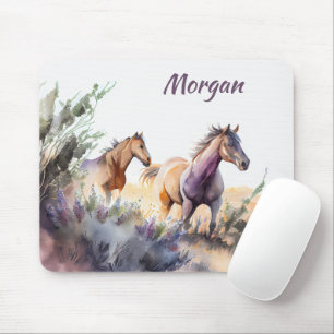 Custom Watercolor Wild Horses Mouse Mat