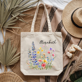 Custom watercolor wildflower tote bag gift for her