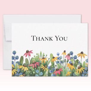 Custom Watercolor Wildflowers Thank You Flat Card