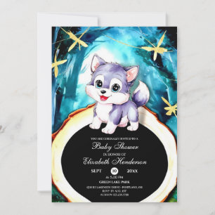 Custom Watercolor Wolf Baby Shower Invitation