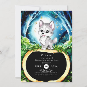 Custom Watercolor Wolf Birthday Invitation