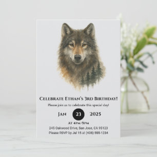 Custom Watercolor Wolf Birthday Invitation