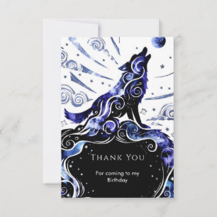 Custom Watercolor Wolf Birthday Thank You Card