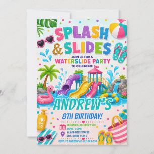 Custom Waterslide Pool Birthday Invitation