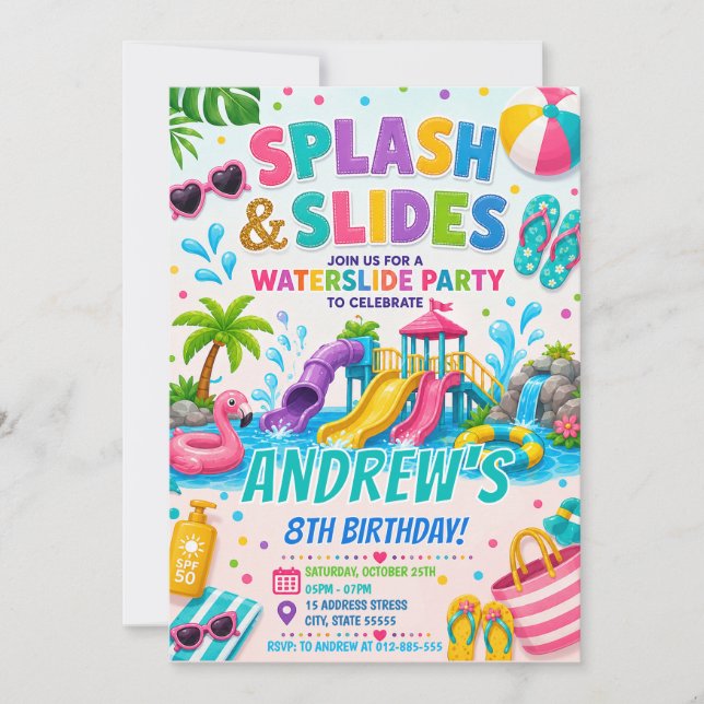 Custom Waterslide Pool Birthday Invitation (Front)