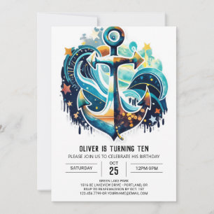 Custom Waves Blue Ocean Birthday Invitation