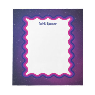 Custom Wavy Border Pink Space Splash Personalized Notepad