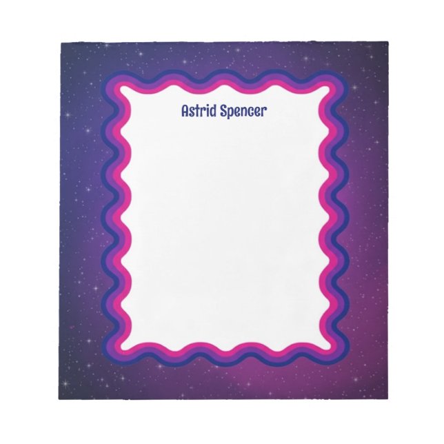 Custom Wavy Border Pink Space Splash Personalized Notepad (Front)