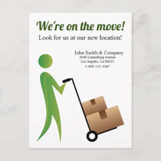 Custom We Are Moving Stick Figure with Hand Cart Postcard