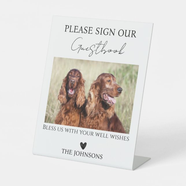 Custom we do too pet wedding guest book pedestal sign (Front)