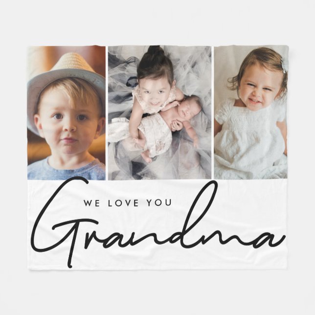 Custom We love you Grandma Grandchildren photos Fleece Blanket (Front (Horizontal))