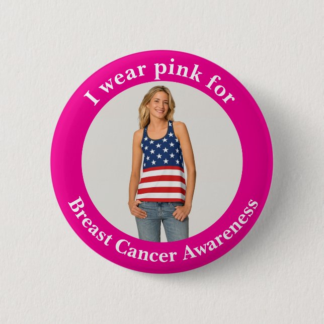 Custom Wear Pink for Breast Cancer Awareness Photo 6 Cm Round Badge (Front)