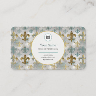 CUSTOM Weathered Fleur de Lis Aqua Blue & Gold Business Card