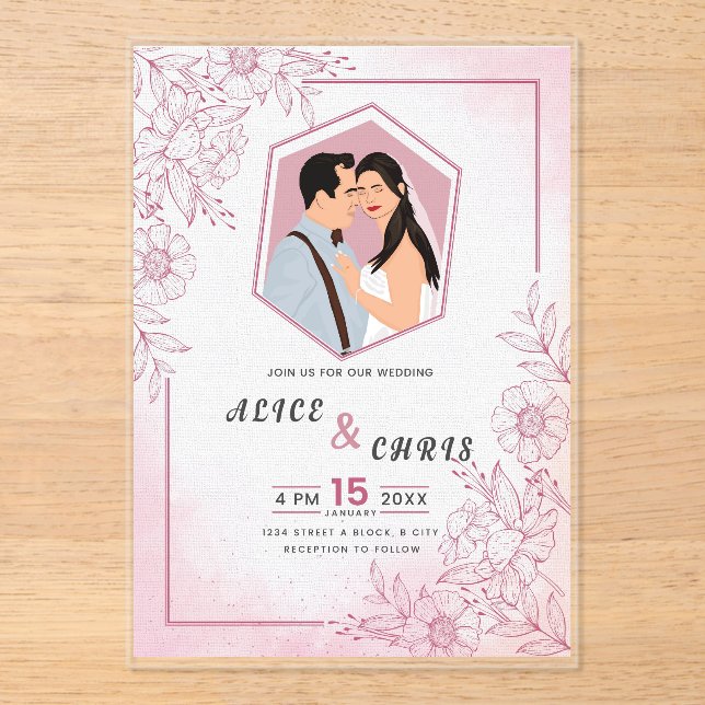 Custom Wedding Acrylic Card With your Cartoon Face Invitations (Front)