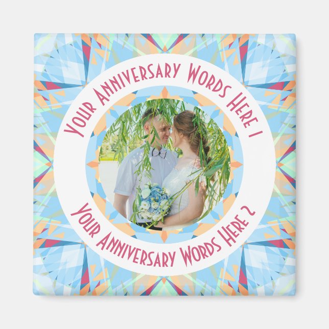 Custom Wedding Anniversary Blue Photo Greeting Magnet (Front)