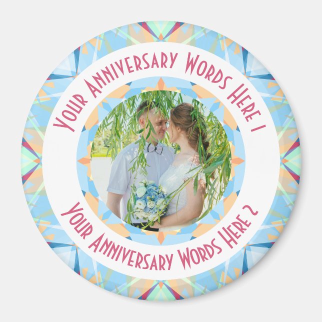 Custom Wedding Anniversary Blue Photo Greeting Magnet (Front)