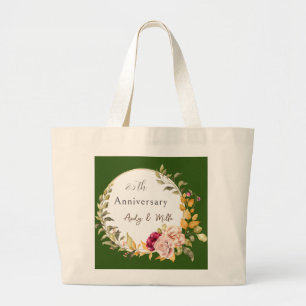 Custom Wedding Anniversary Couple Flowers Green Large Tote Bag