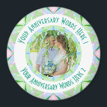 Custom Wedding Anniversary Green Photo Greeting Magnet<br><div class="desc">Custom Wedding Anniversary Star Green Pink Blue Photo Greeting Ornament Photo Greeting Magnet Decoration Gifts. Decorate your kitchen or home office for an anniversary with this pretty pastel blue, light blue, and fresh green geometric art star pattern magnet. Give your home interior a maximalist, cheerful, cool colour glow. Modern kitchen...</div>