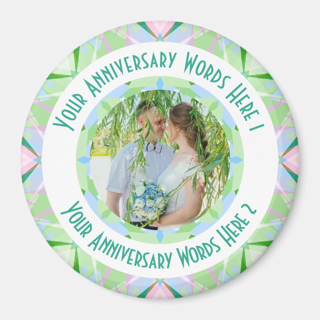Custom Wedding Anniversary Green Photo Greeting Magnet (Front)