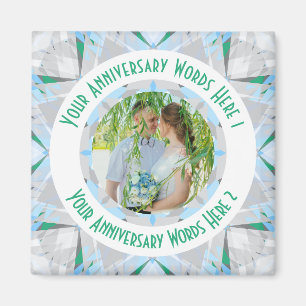 Custom Wedding Anniversary Grey Photo Greeting Magnet