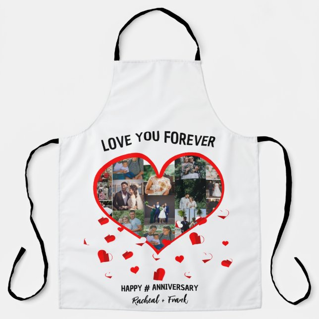 Custom Wedding Anniversary Heart Photo Collage Apron (Front)