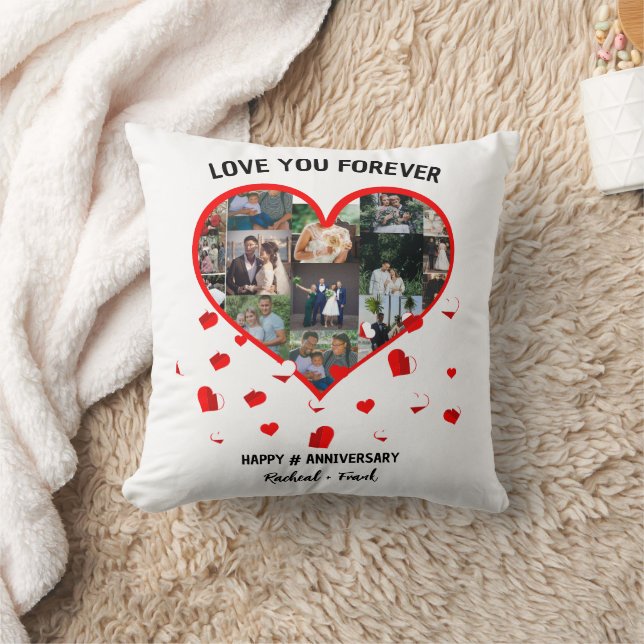 Custom Wedding Anniversary Heart Photo Collage Cushion (Blanket)