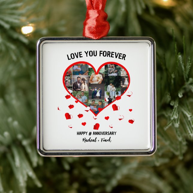 Custom Wedding Anniversary Heart Photo Collage Metal Tree Decoration (Tree)