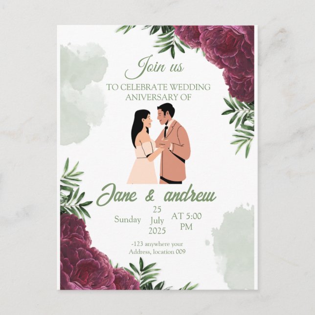 Custom Wedding Anniversary Invitation Postcard (Front)