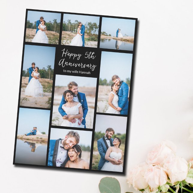 Custom Wedding Anniversary Newlywed Photo Collage Card (Creator Uploaded)