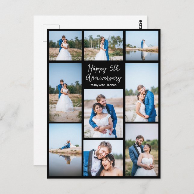 Custom Wedding Anniversary Newlywed Photo Collage Postcard (Front/Back)