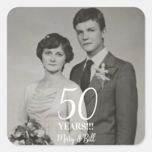 custom wedding anniversary photo modern square sticker