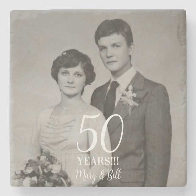 custom wedding anniversary photo modern stone coaster (Front)