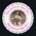 Custom Wedding Anniversary Purple Photo Greeting Magnet<br><div class="desc">Custom Wedding Anniversary Star Purple Pinkish Red Peach Turquoise Photo Greeting Ornament Photo Greeting Magnet Decoration Gifts. Decorate your kitchen or home office for an anniversary with this pretty light purple lavender, pinkish red, peach, and fresh turquoise geometric art star pattern magnet. Give your home interior a maximalist, cheerful, warm...</div>