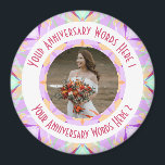Custom Wedding Anniversary Purple Photo Greeting Magnet<br><div class="desc">Custom Wedding Anniversary Star Purple Pinkish Red Peach Turquoise Photo Greeting Ornament Photo Greeting Magnet Decoration Gifts. Decorate your kitchen or home office for an anniversary with this pretty light purple lavender, pinkish red, peach, and fresh turquoise geometric art star pattern magnet. Give your home interior a maximalist, cheerful, warm...</div>