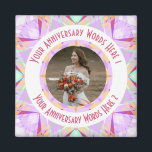 Custom Wedding Anniversary Purple Photo Greeting Magnet<br><div class="desc">Custom Wedding Anniversary Star Purple Pinkish Red Peach Turquoise Photo Greeting Ornament Photo Greeting Magnet Decoration Gifts. Decorate your kitchen or home office for an anniversary with this pretty purple, pinkish red, peach, and fresh turquoise geometric art star pattern magnet. Give your home interior a maximalist, cheerful, warm colour glow....</div>