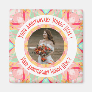 Custom Wedding Anniversary Red Pink Photo Greeting Magnet