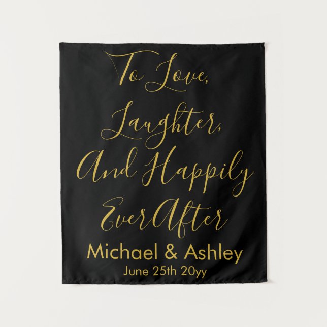 Custom Wedding Backdrop Black Gold Prop Reception Tapestry (Front)