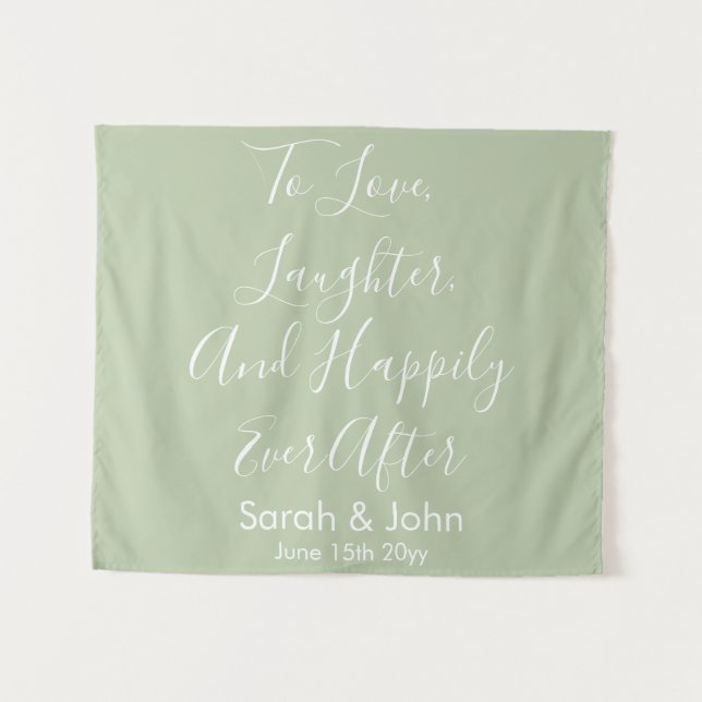 Custom Wedding Backdrop Chic Sage Reception Banner Tapestry (Front (Horizontal))