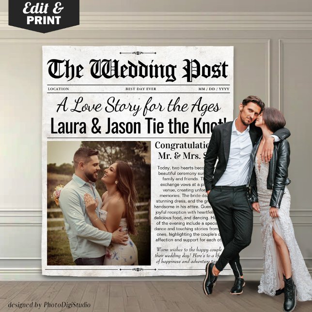 Custom Wedding Backdrop Photo Wedding Newspaper Tapestry (Custom Wedding Backdrop Photo Wedding Newspaper)
