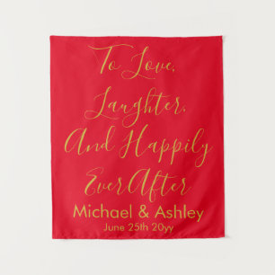 Custom Wedding Backdrop Red & Gold Prop Reception Tapestry