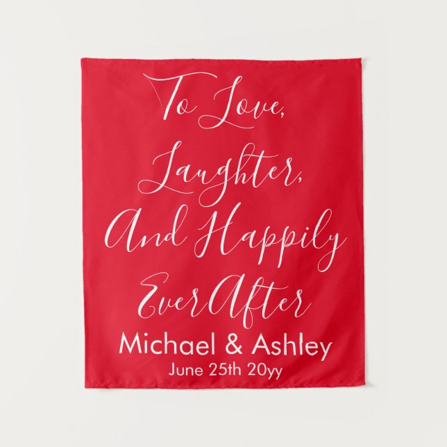 Custom Wedding Backdrop Red & White Prop Reception Tapestry (Front)